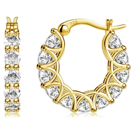 AllenCOCO 14K Gold Plated Sterling Silver Post Simulated Diamond Cubic Zirconia Hoop Earrings Elegant for Women Gifts, 16-19mm