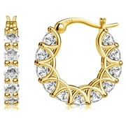 AllenCOCO 14K Gold Plated Sterling Silver Post Simulated Diamond Cubic Zirconia Hoop Earrings Elegant for Women Gifts, 16-19mm