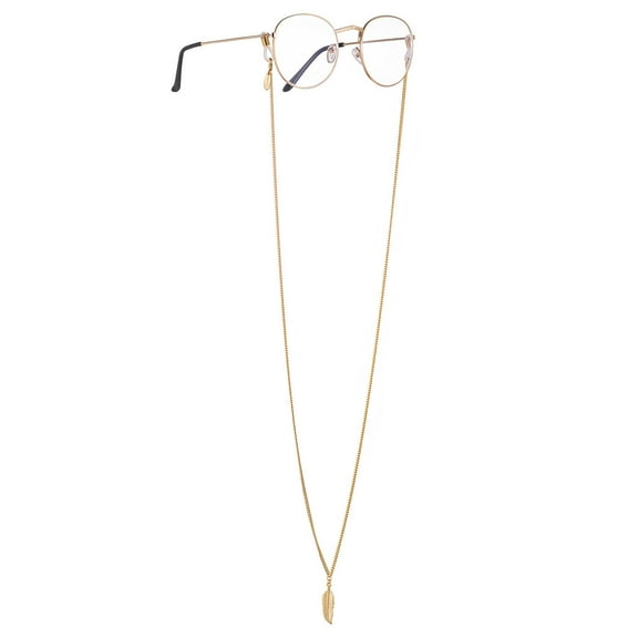 AllenCOCO 18K Gold Plated Eyeglass Chain Sunglasses Eyewear Strap for Women Stylish Feather Necklace Eyewear Strap Holder Reading Glasses Retainer Graduation Gift