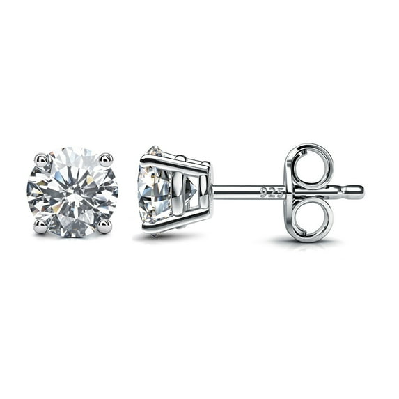 AllenCOCO 18K White Gold Plated Sterling Silver Brilliant Cut Studs Earring for Women Girls 5mm Round Simulated Diamond Cubic Zirconia