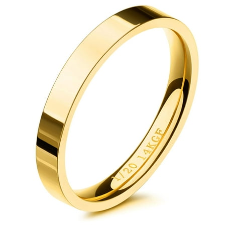 AllenCOCO 3mm 14K Gold Filled Stacking Rings for Women Gilrs Statement Band Stackable Finger Ring Plain Dome Comfort Fit Size 5 to 10
