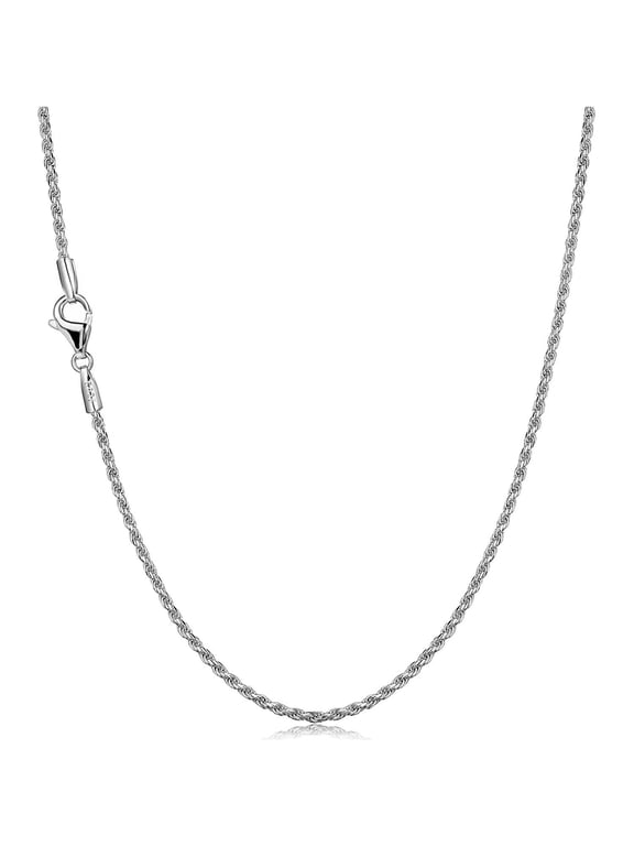 Sterling Silver Rope Necklace Diamond-Cut Braided Twist Link,1.2mm 925 Rhodium Necklace Chains Replacement for Pendant 16 to 22 Inch,Graduation Gifts for Love