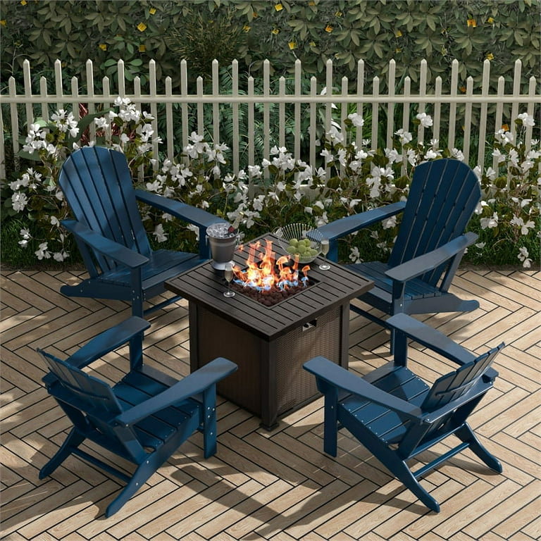 Allendale Outdoor Plastic Adirondack Chair With Square Fire Pit Table Set Walmart
