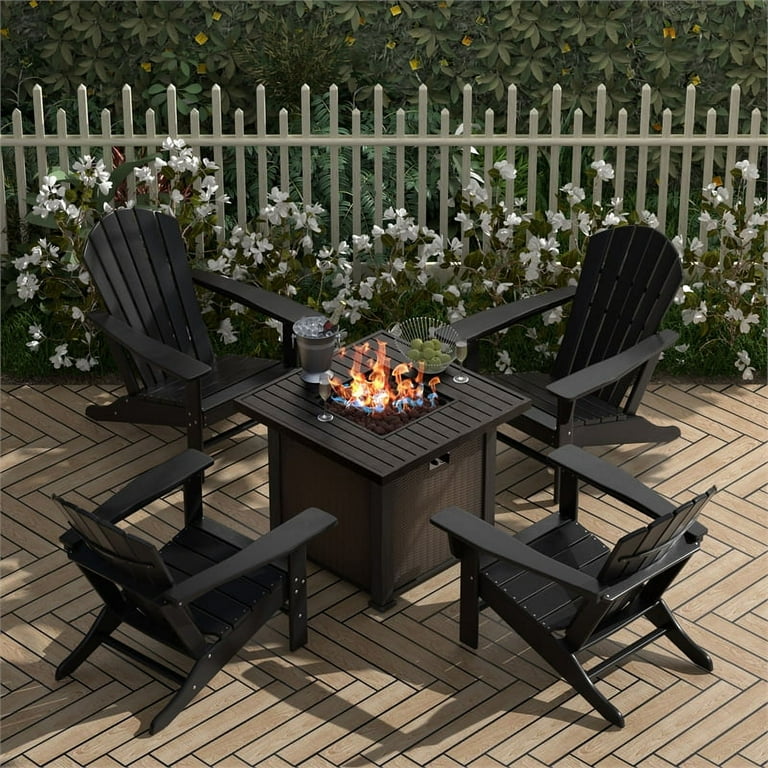 Allendale Outdoor Plastic Adirondack Chair With Square Fire Pit Table Set Walmart
