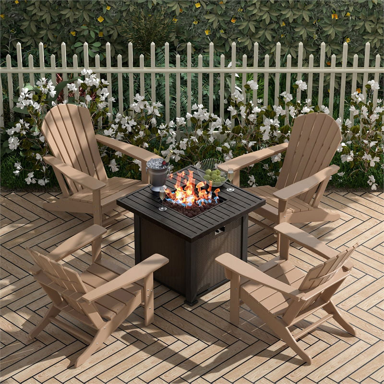 Allendale Outdoor Plastic Adirondack Chair With Square Fire Pit Table Set -  Walmart.com, image size:1600x1600