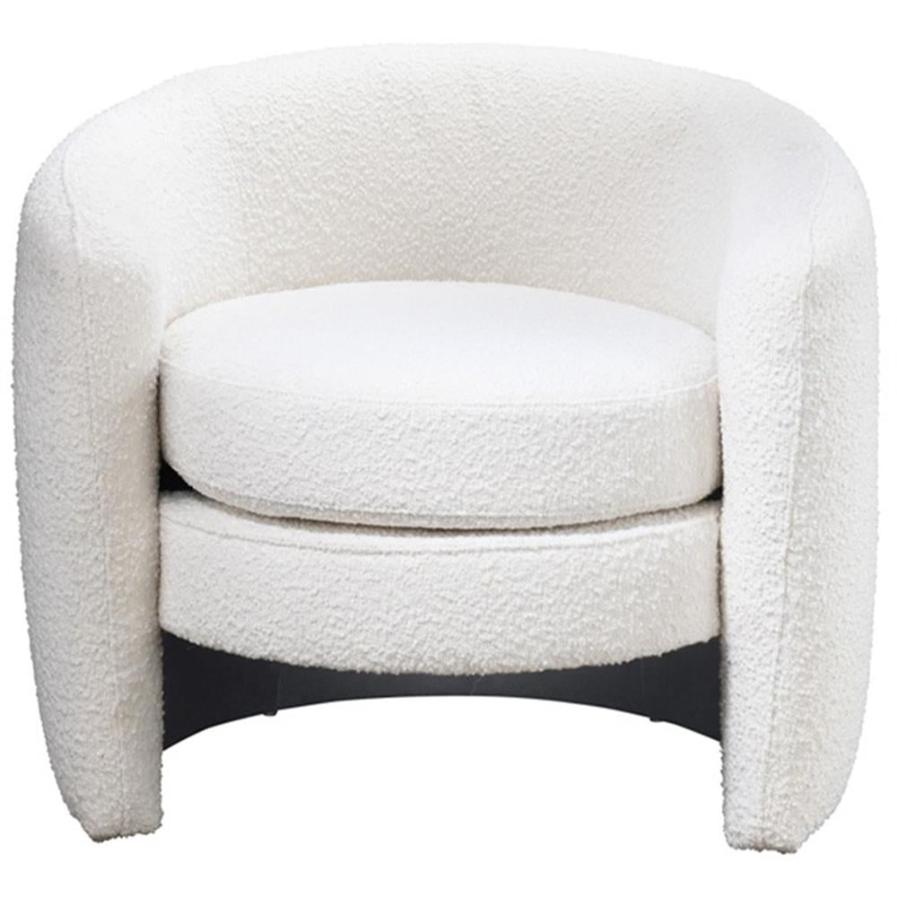 White Microfiber Barrel Accent Chair with Wood Frame