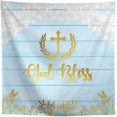 Allenjoy Baptism Party Rustic Blue Wood Backdrop God Bless Gold Leaves