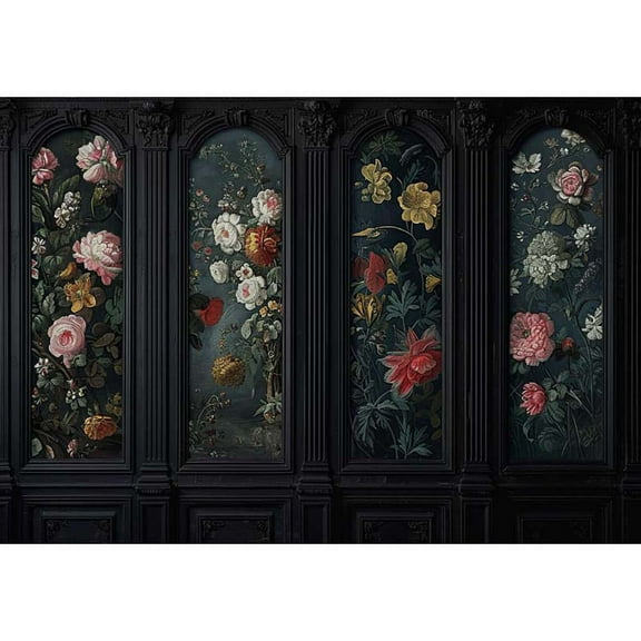 Allenjoy Black Floral Victorian Wall Backdrop