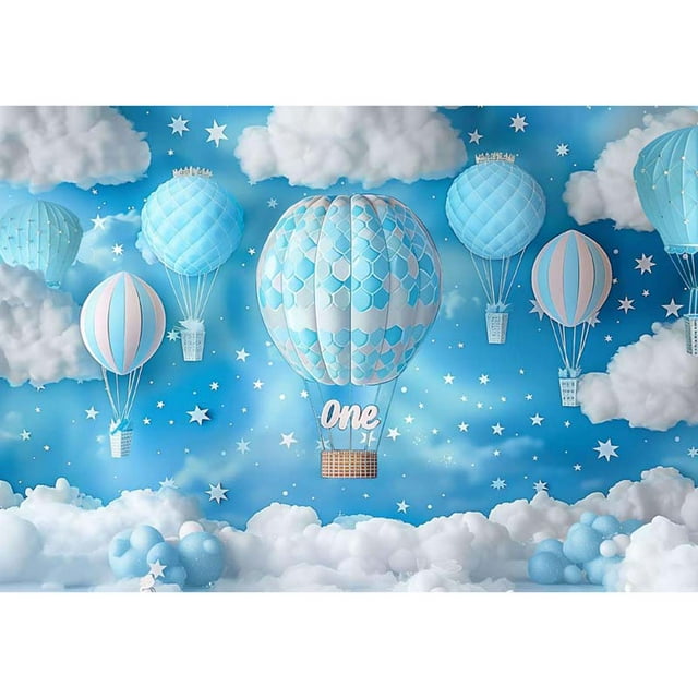Allenjoy Blue & White Hot Air Balloon Backdrop