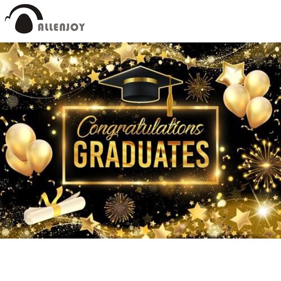 Allenjoy Class of 2024 Graduation Backdrop Gold Stars Bachelor Cap Congrats Prom Party Students Balloons Photocall Background