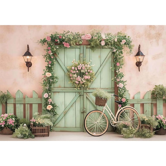 Allenjoy Floral Wooden Door Bike Backdrop