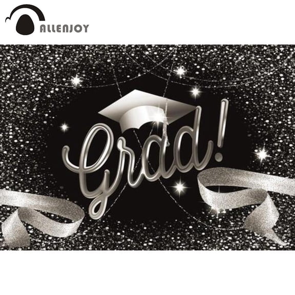 Allenjoy Grad Congrats Class of 2024 Black Backdrop Silver Glitter Bachelor Cap Student School Party Photoz Background
