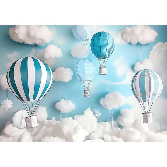 Allenjoy Hot Air Balloons Clouds Blue Sky Backdrop