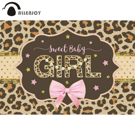 Allenjoy Leopard Sweet Baby Girl Birthday Party Backdrop Pink Bow Kids Baby Shower Background r Banner Photo Booth Supplies