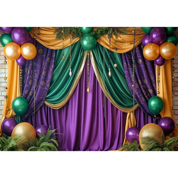 Allenjoy Mardi Gras Themed Drapery with Balloon r Backdrop