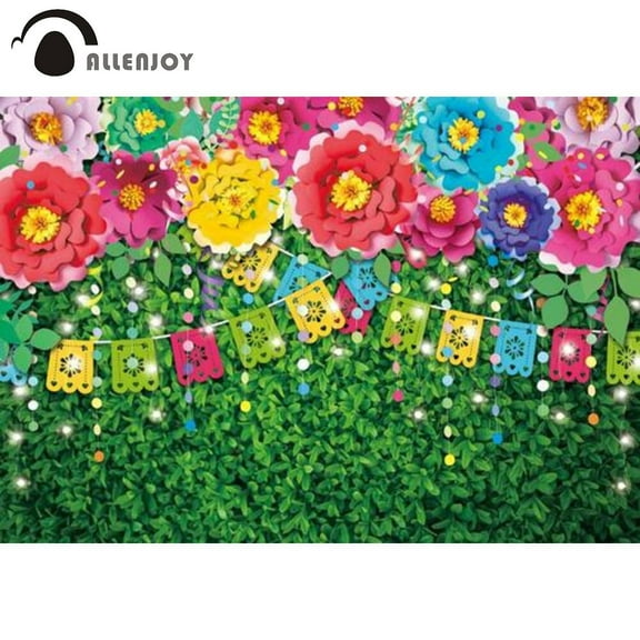 Allenjoy Mexican Party Background Grass Floral Cinco De Mayo Spring Banner Baby Shower Bridal Wedding Photography Props Backdrop