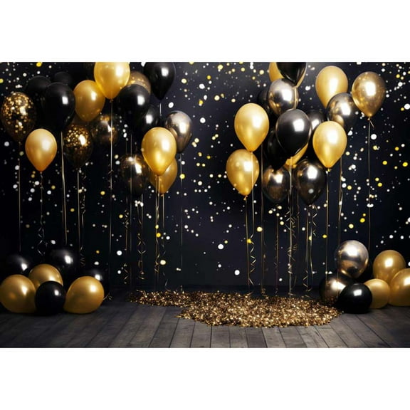 Allenjoy New Year Black and Gold Balloons Photography Backdrop