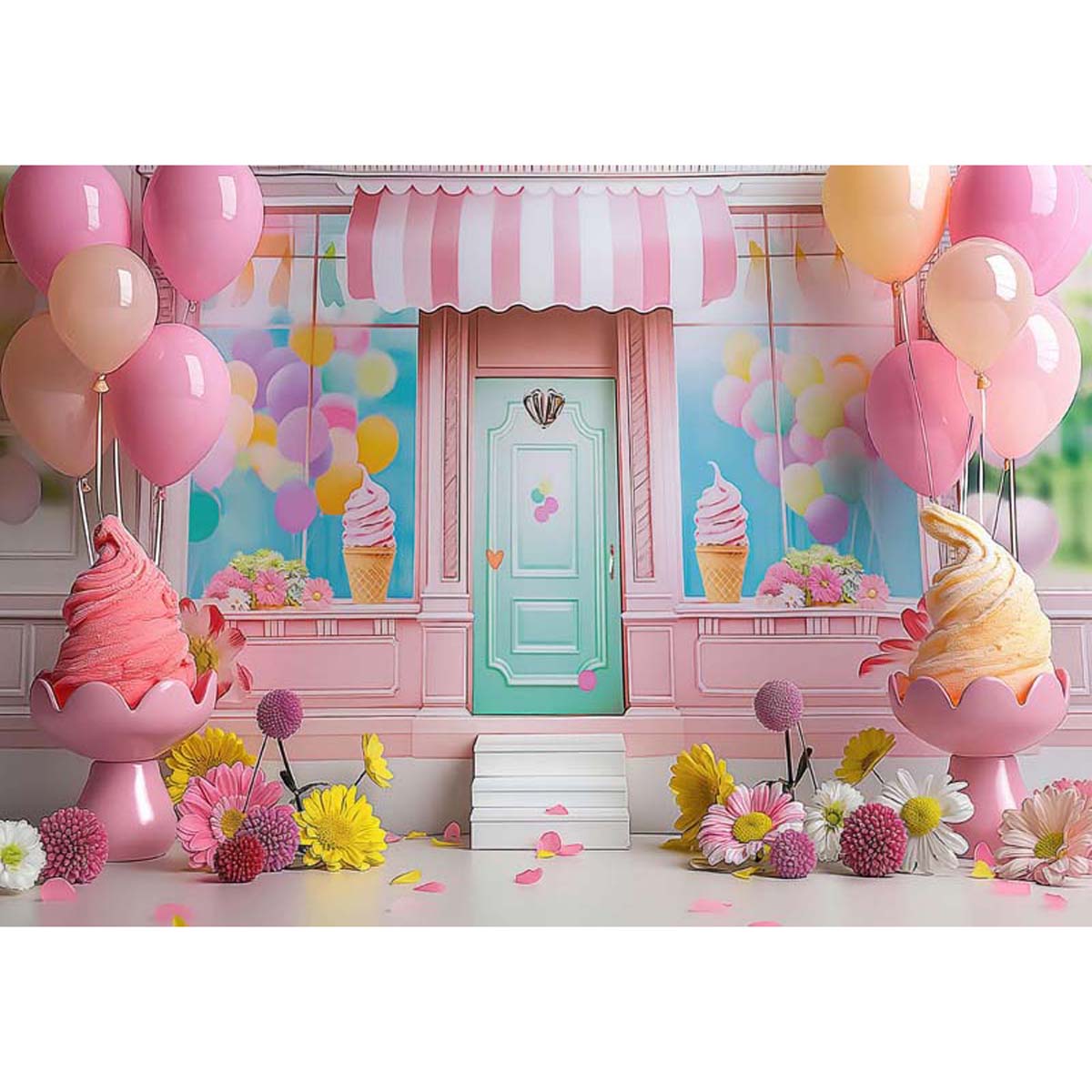 Allenjoy Fotohintergrund 8x6ft (ca. 243x183 Cm) Eiscreme-Laden Design - Für Geburtstag, Babyparty, Fotoshooting