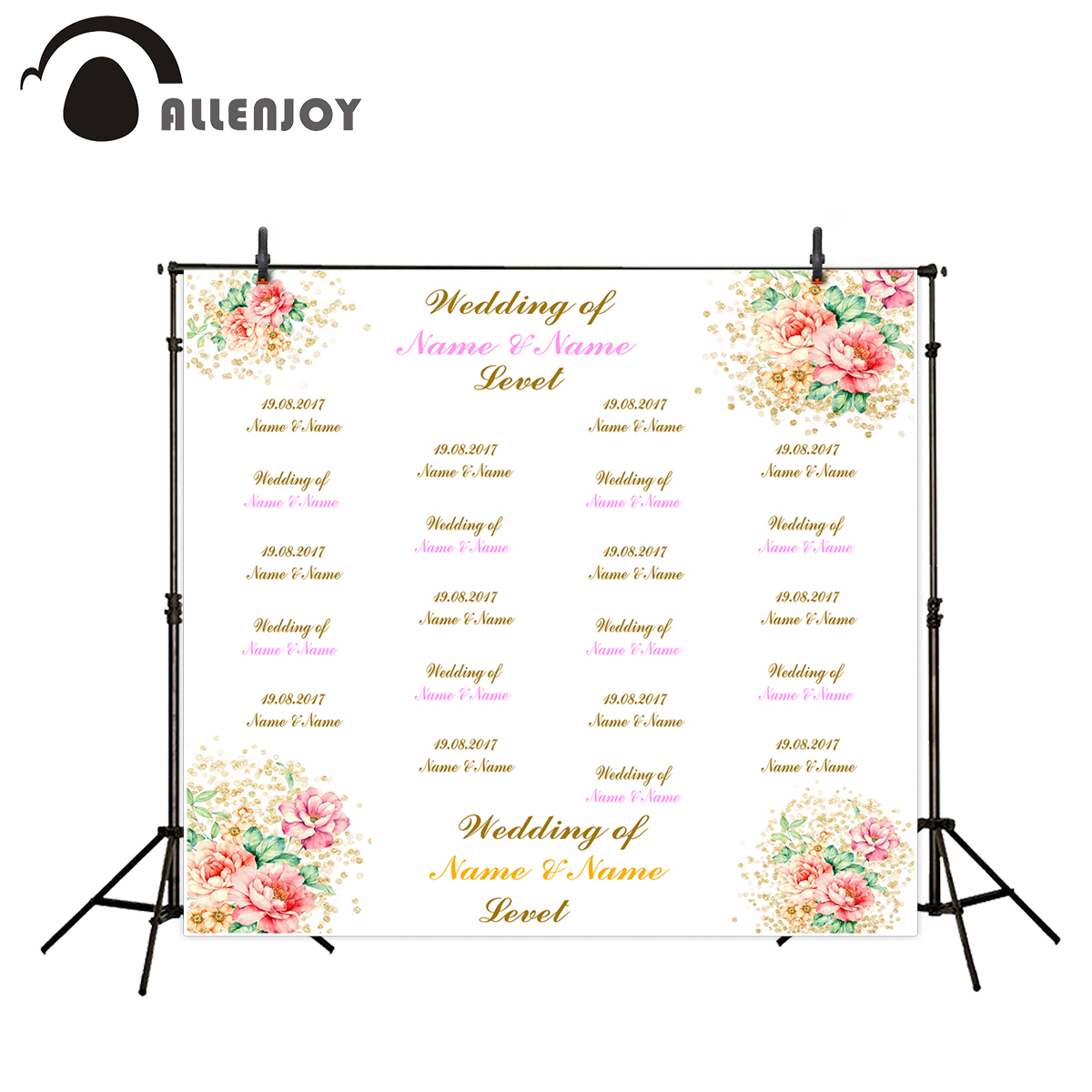 Date Backdrop Allenjoy Photographic Background Flowers wedding backdrop name date and ...