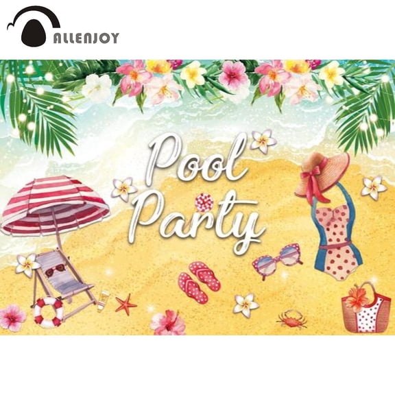 Allenjoy Pool Party Backdrop Beach Tropical Family Holiday Summer Swimming Birthday Party ration Banner