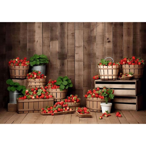 Allenjoy Wooden Strawberries Fruit Backdrop