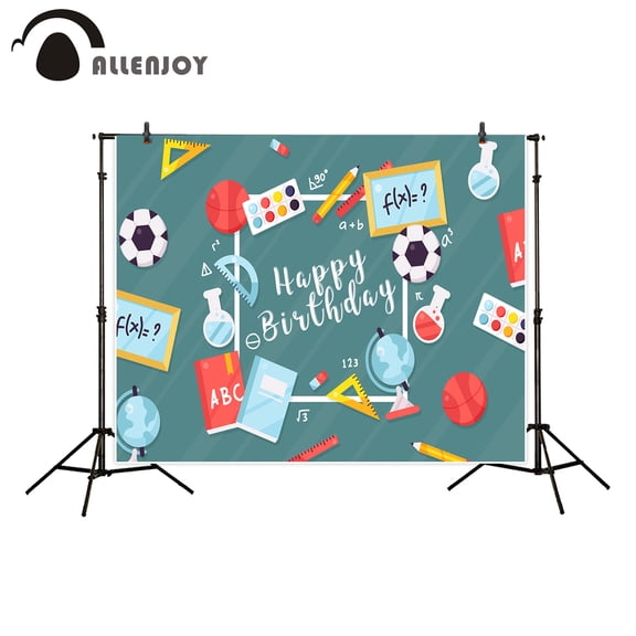 Allenjoy backgrounds for photography studio Science football globe pen ruler eraser happy birthday backdrop newborn photocall
