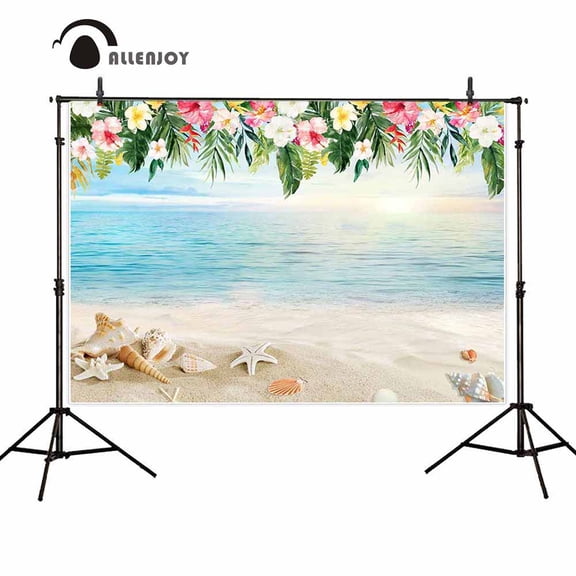 Allenjoy backgrounds for photography studio summer seaside sand beach star shell colorful flower backdrop tropical photocall