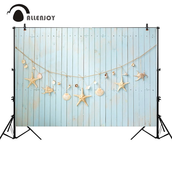 Allenjoy photography backdrop Summer baby blue wooden board star shell decor photo background studio photocall photoph