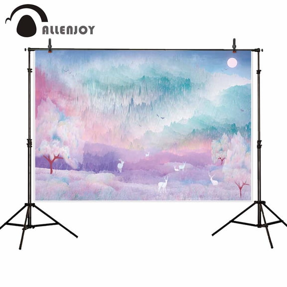 Allenjoy photography backdrop watercolor night forest tree deer moon background photo photoph photocall studio shoot props