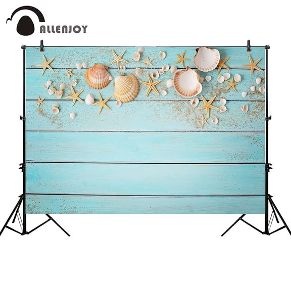 Allenjoy photography backdrops Summer blue wooden board sand star shell decor background photo studio photoph photocall