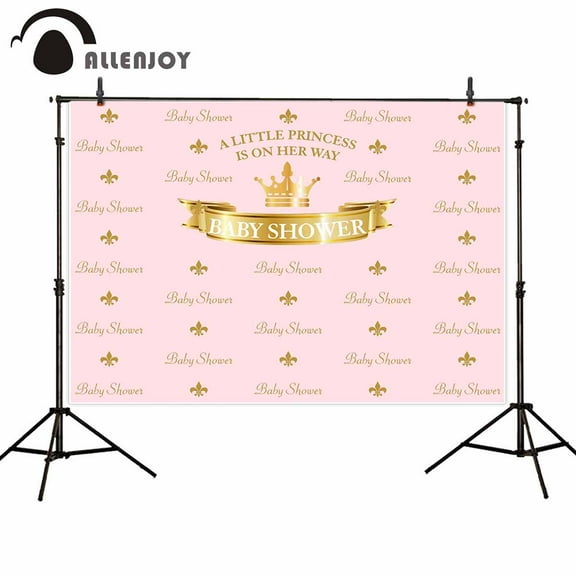 Allenjoy pink baby shower photography backdrop princess gold crown step and repeat girl party background photo studio photocall