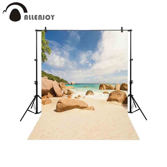 Allenjoy professional photography background sandy tropical beach boulders turquoise ocean backdrop photo studio photocall