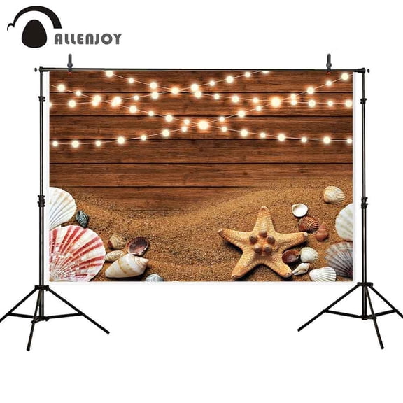 Allenjoy summer tropical backdrop Beach shells star wood board glitterphoto background for photography econ vinyl photoph