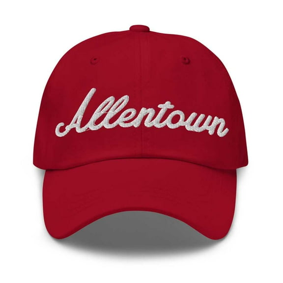 Allentown Baseball Cap Allentown Dad Hat Bold Script Utah UT Hat Embroidered Souvenir Gift Cranberry