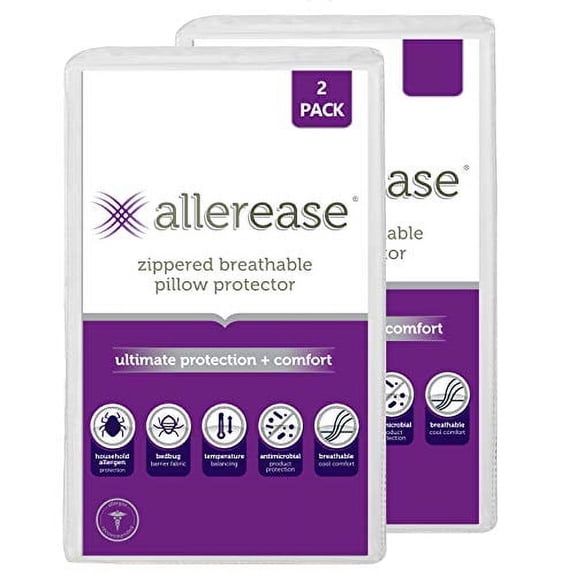 Aller-Ease Pillow Protectors Machine Washable Temperature Balancing 2 Pack Temperature Balancing Allergist Recommended Set of 2