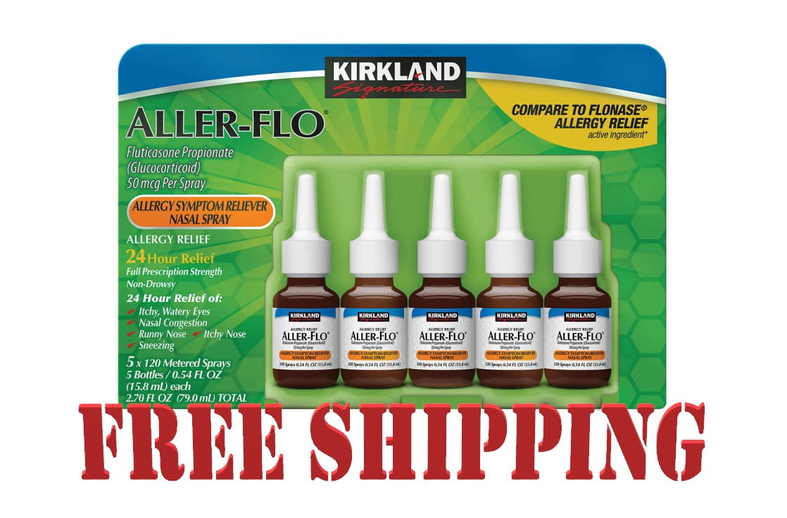 Aller-Flo Fluticasone Propionate (Glucorticoid) 5 bottles x 120 Metered Sprays .54 Fl OZ per bottle