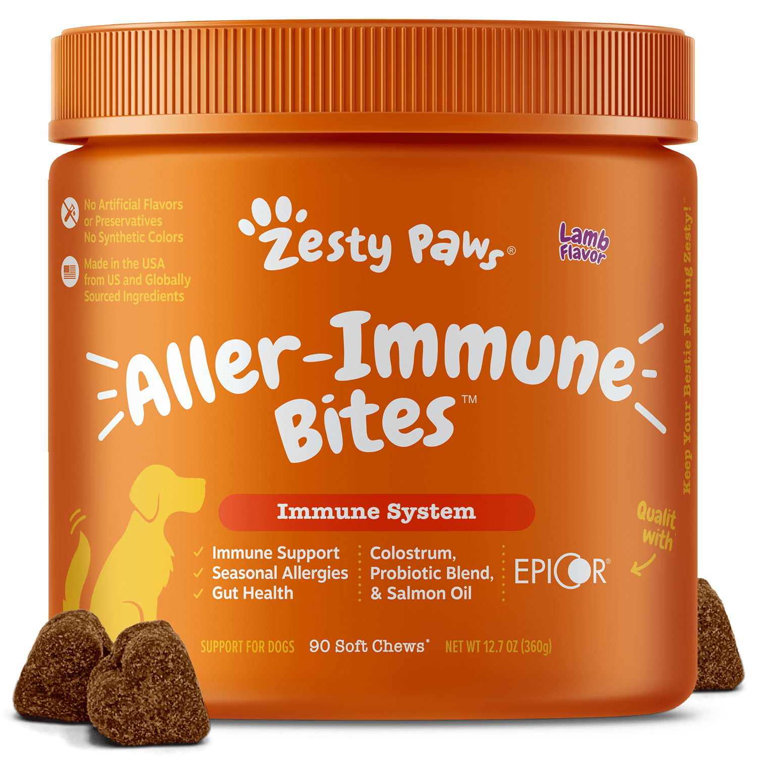 Zesty Paws Allergy & Immune Bites for Dogs, for Seasonal Allergies, Lamb 90ct