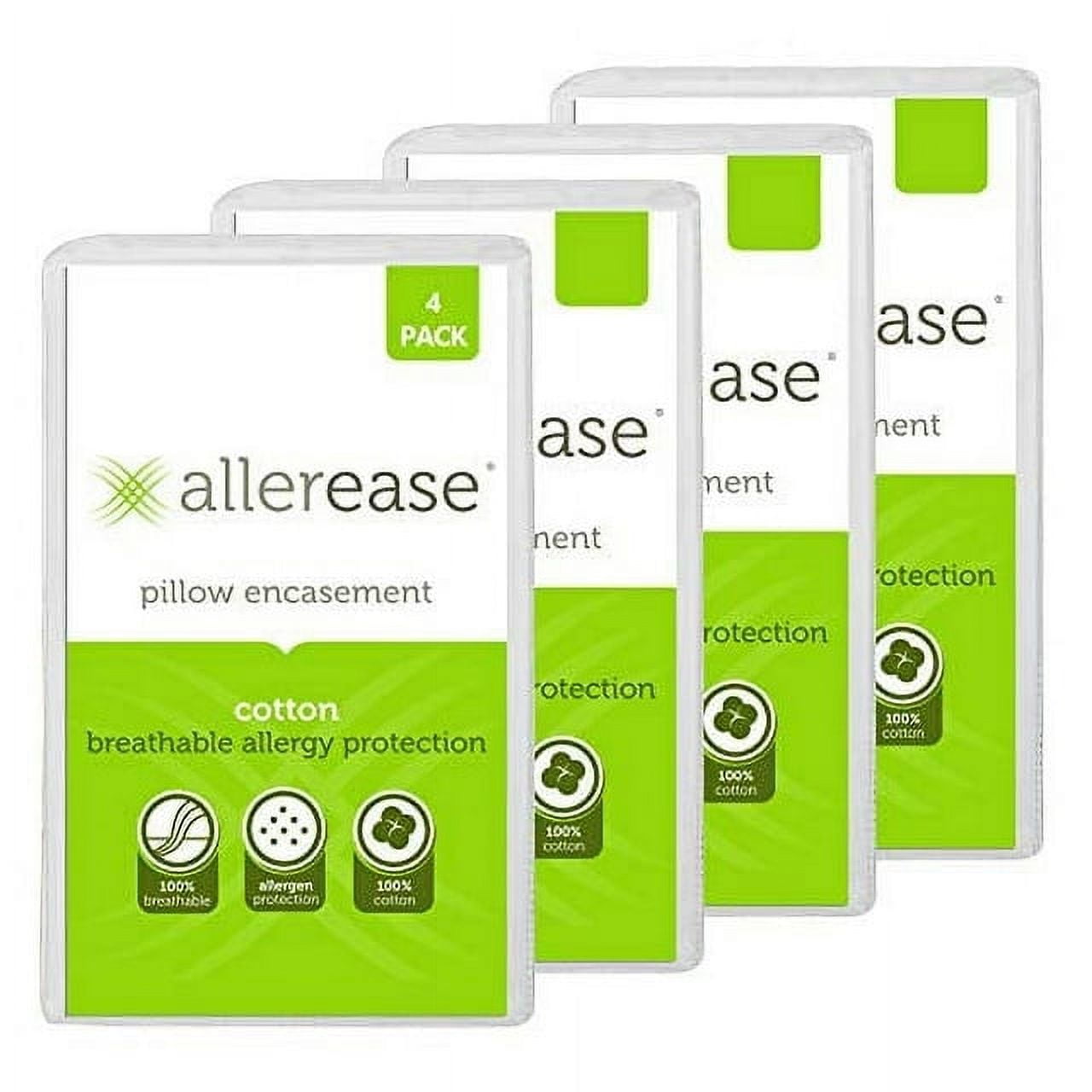 AllerEase Cotton Hypoallergenic Pillow Protectors, Standard/Queen, 4-Pack