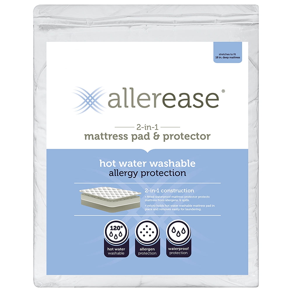 AllerEase 2 in 1 Mattress Pad with Removable Hot Water Washable Top Pad Twin XL