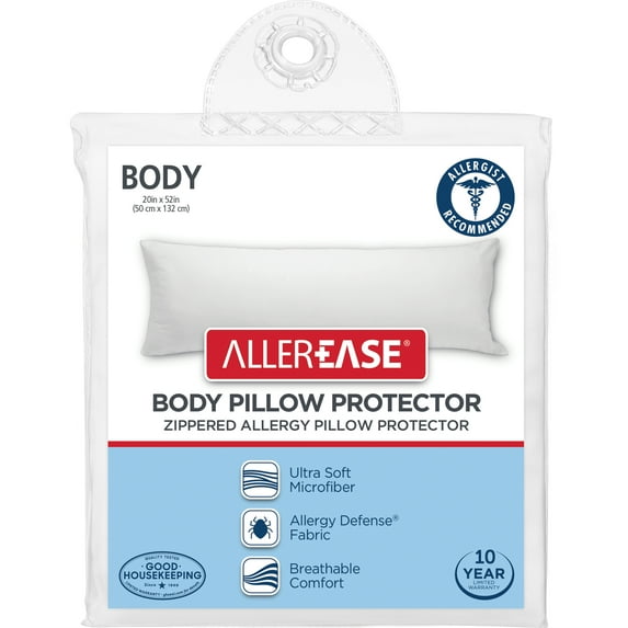 AllerEase Allergy Protection Zippered Closure Body Pillow Protector, White, 1 Each