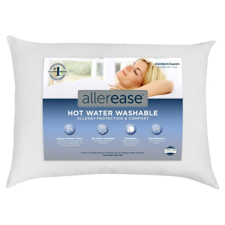 AllerEase Hot Water Washable Bed Pillow, Extra-Firm, Standard