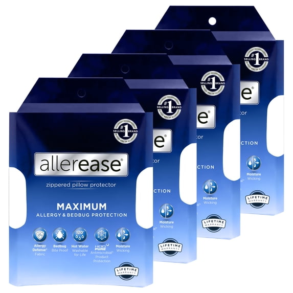 AllerEase Maximum Pillow Cover Protector, King - Zippered, Allergen and Bedbug Barrier (4 Count)