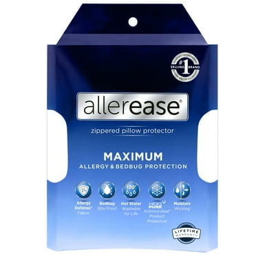 AllerEase Maximum Pillow Cover Protector King, White- Zippered, Allergen & Bedbug Barrier