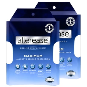 AllerEase Maximum Pillow Cover Protector, Standard/Queen - Zippered, and Bedbug Barrier (2 Count)