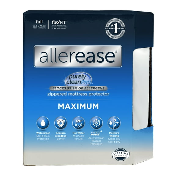 AllerEase Maximum Mattress Cover Protector Full- Zippered, Waterproof, Allergen Barrier