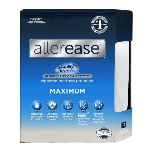 AllerEase Maximum Mattress Cover Protector TwinXL- Zippered, Waterproof, Allergen Barrier