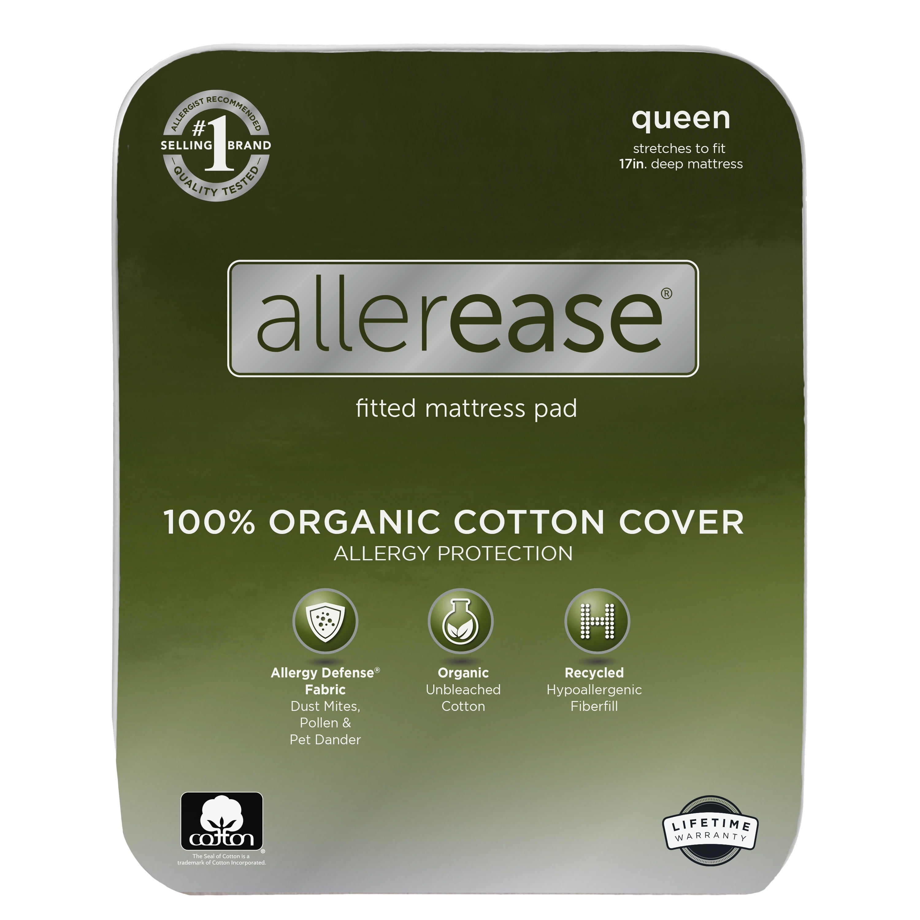 AllerEase Naturals Organic Cotton Twin XL Mattress Pad in White