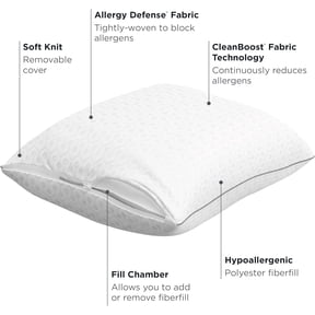 AllerEase Platinum 2-in-1 Adjustable Pillow with CleanBoost Allergen Barrier and Extra Fill for Standard Queen Size - 2 Pack