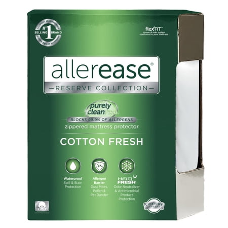 AllerEase Cotton Fresh Mattress Cover Protector, Queen- Zippered, 100% Cotton Top, Waterproof