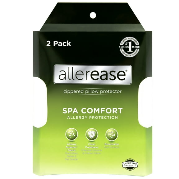AllerEase Spa Comfort Pillow Cover Protector Standard/Queen- Zippered, Cotton Blend Fabric (2 Count)